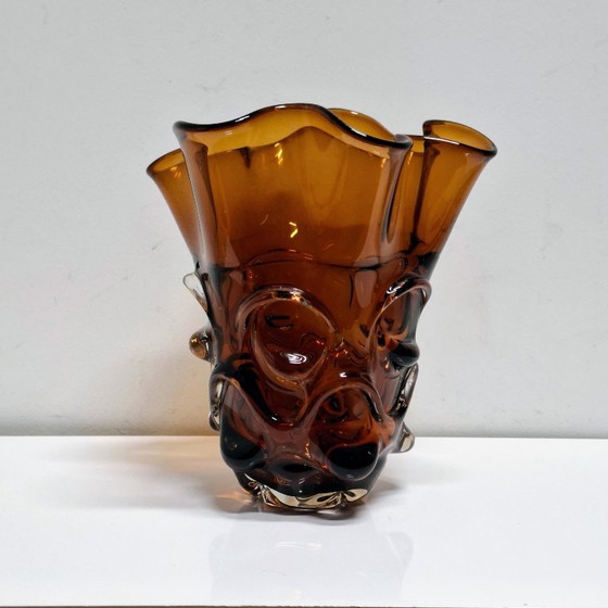 Image 1 of Vintage Amber Napkin or Handkerchief Vase in the style of Jan Beranek