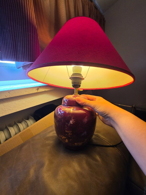 Vintage Ceramic Designer Table Lamp – Bordeaux Red with Gold Marbling – Signed Molin