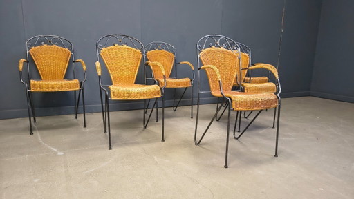 Chaises en osier attribuées à Frederick Weinberg, années 1960, ensemble de 6