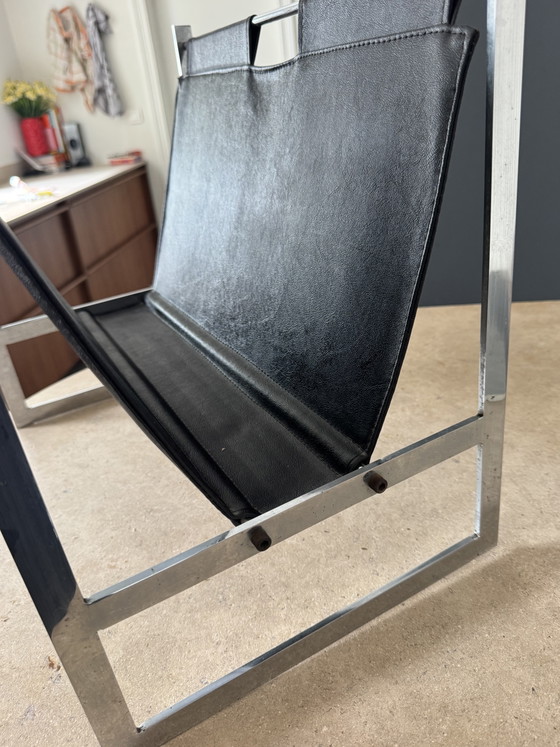 Porte-revues vintage en acier brossé – Leather, Other (photo 6 of 8)