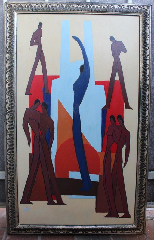 Vintage Figurative Abstract Nudes Painting