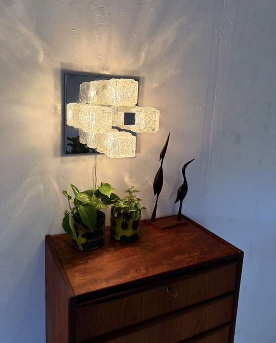 Image 1 of Lampada da parete/soffitto vintage in cromo e vetro ghiaccio, Hillebrand '70