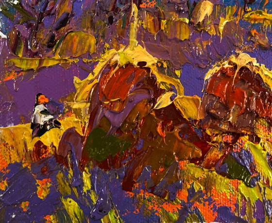 Image 1 of Original Oil Painting Autumn Evening Landscape Light fades in the embrace of silence