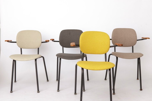Set of 4 Vintage Armchairs 1950s Germany, Mid Century Modern Dining Chairs, Metal Frame with Wood Arms