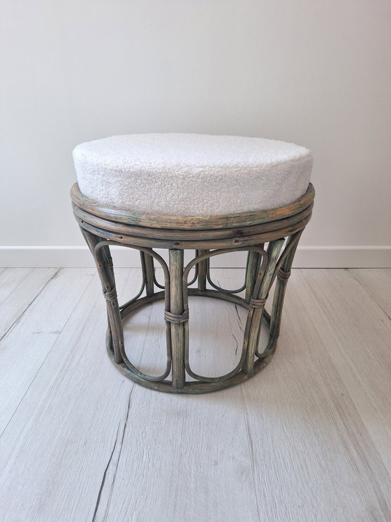 Image 1 of Sitzhocker Aus Rattan Und Stoff Gouclette