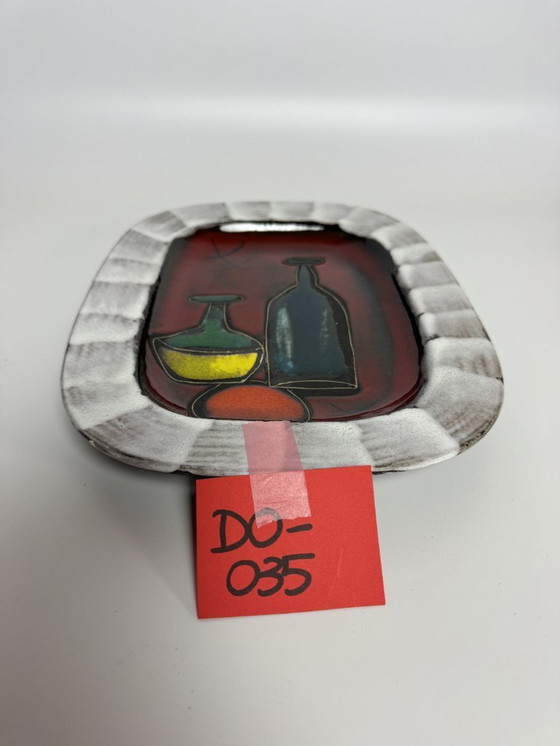 Image 1 of Vintage German Rectangular Enamal Tray with Figurative Wine Bottle and Carafe Motif - Model 342-33. Germany, 1960s. 