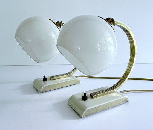 Paar Art Deco Glazen Tafellampen