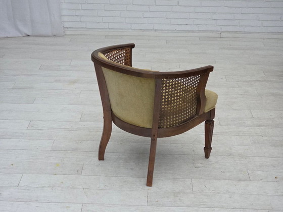Image 1 of Fauteuil danois des années 1950, revêtement en velours et en maille, bois de chêne.