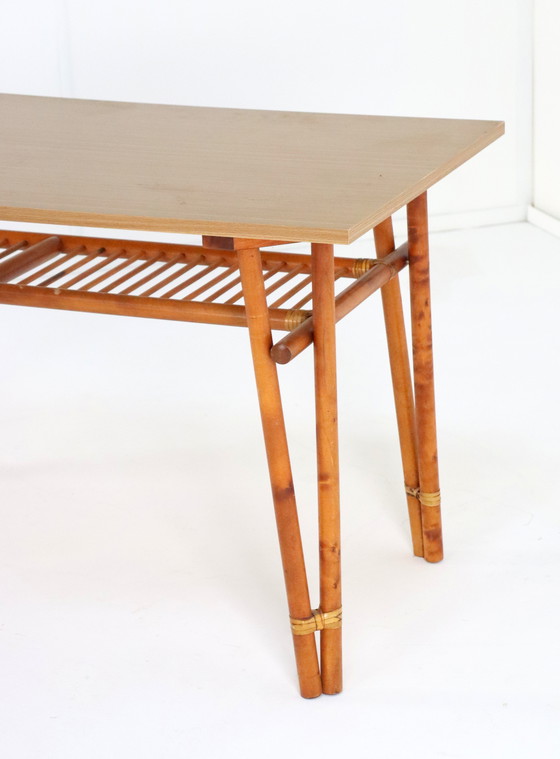 Image 1 of Set Of 4 Safari Bamboo Chairs + Table 'Geleen' Vintage