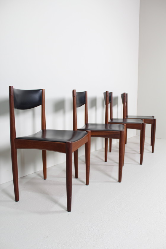 Image 1 of 4X Vintage Danish Design Dining Chairs - Teak, Black Skai, 1960s |.