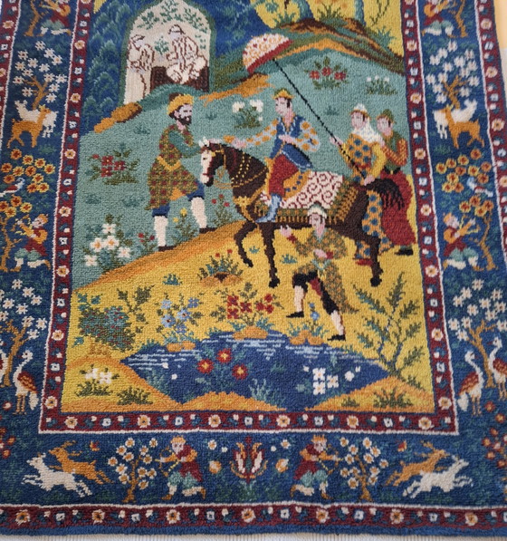 Image 1 of Tapisserie murale en laine de Smyrne, scène persane