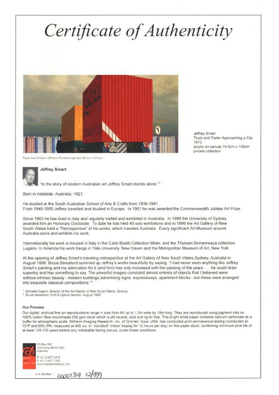 Image 1 of Jeffrey Smart – "Camion e rimorchio in avvicinamento a una città" (stampa d'archivio in edizione limitata con cornice)