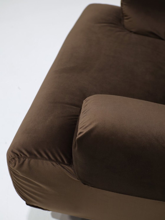 Image 1 of Cassina Fiandra Elements Sofa und Sessel, brauner Samt, 1970er Jahre