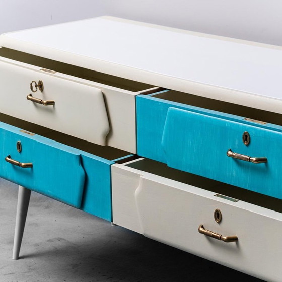 Image 1 of  CREDENZA MOBILE IN LEGNO BIANCO METALLO ANNI '60 VINTAGE MODERNO ANTICO