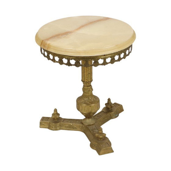Vintage Brass Side Table with Round Onyx Marble Top (photo 16 of 23)