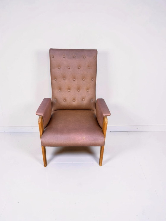 Image 1 of Vintage fauteuil lichtbruin skai leer