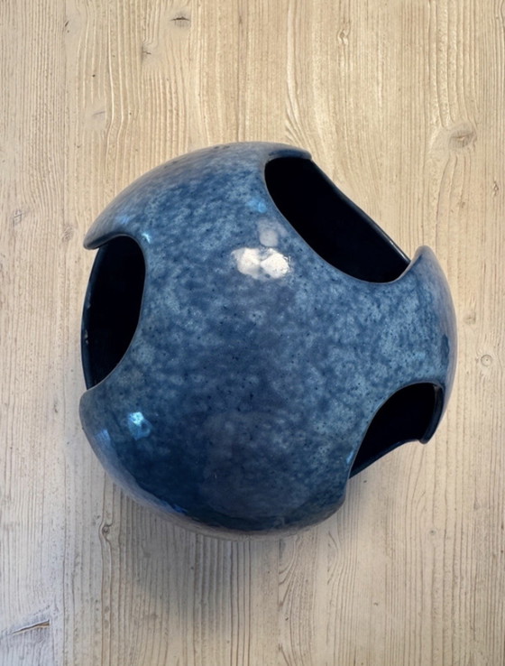 Vintage Blue Ceramic Sculpture Vase, 70s (photo 2 of 9)