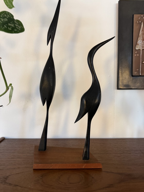 Image 1 of Set Van 2 Vintage Kraanvogels Op Statief ‘60