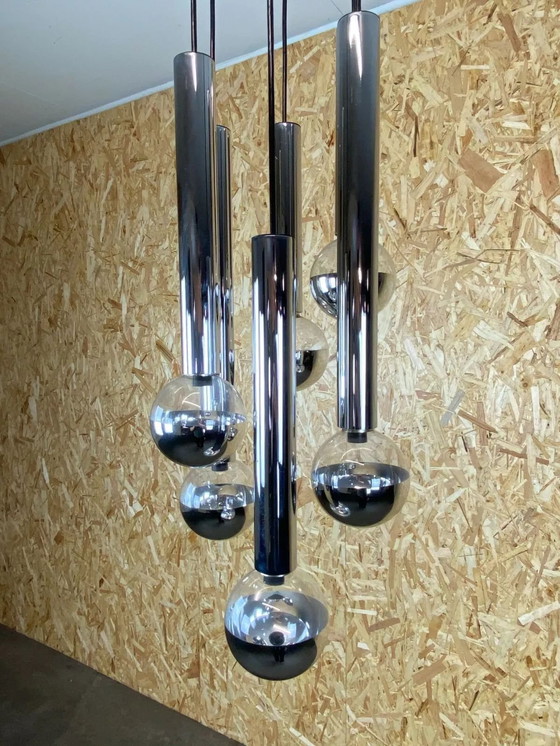 Image 1 of Lampada a cascata anni '60-'70 di Motoko Ishii per Staff Cromata a 6 fiamme