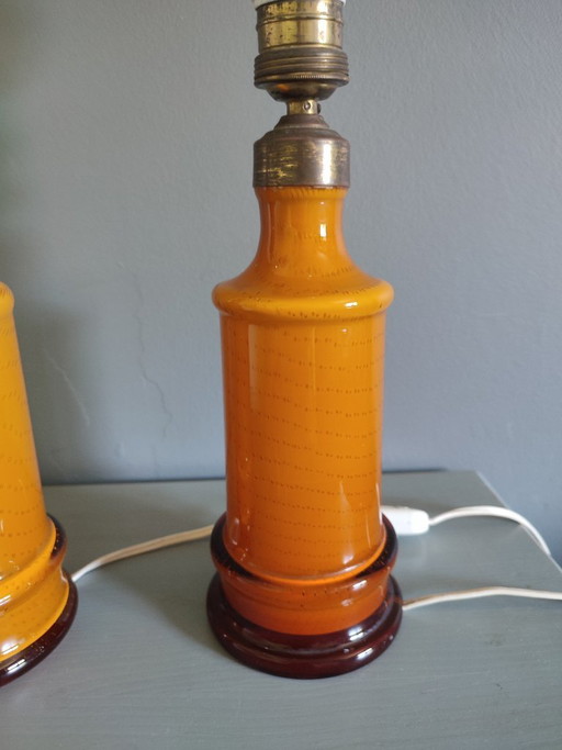 Paire de lampes de table portugaises vintage en opaline