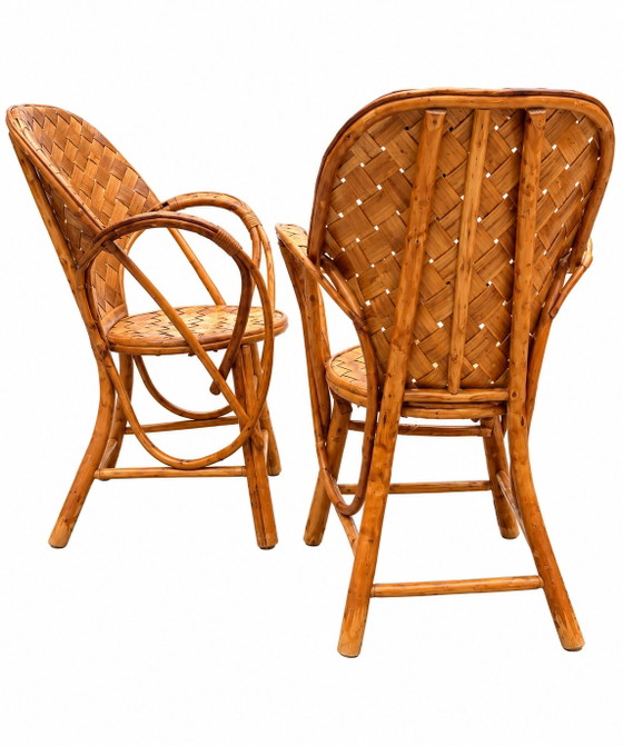 Set da giardino vintage in rattan intrecciato - tavolo rotondo e 4 poltrone – Set da salotto, Bamboo, Wicker (photo 14 of 15)