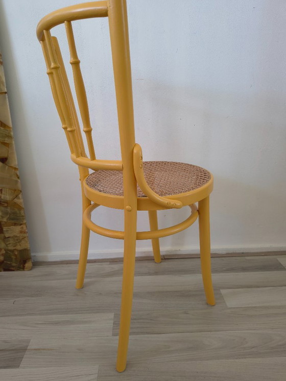 Vintage Thonet Style Bistro Chair - Ocher Yellow / Rattan – Dining chairs, Wood (photo 3 of 7)