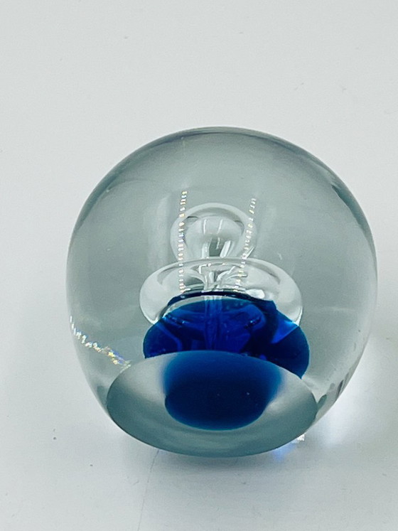 Image 1 of Vintage blue blown glass paperweight, 9cm