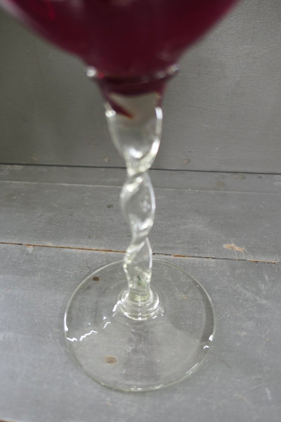 Vintage Empoli Optically Blown Glass Tulip Vase Red (photo 4 of 5)