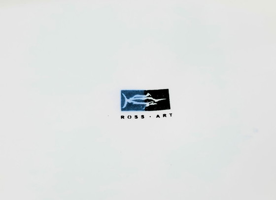 Image 1 of (W029) Rare Vintage Ross Art Fish Bowl Set – 2 Blue Ceramic Serving Dishes 48cm