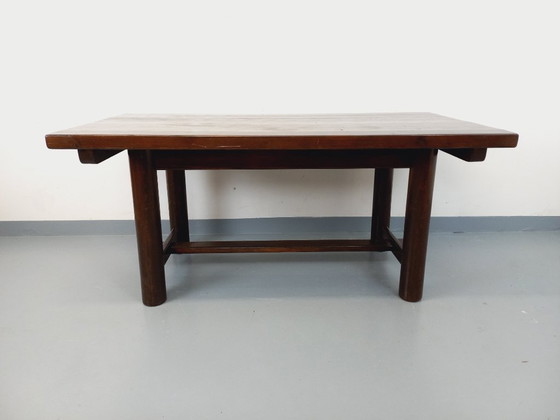 Image 1 of Brutalist rectangular dining table by Georges Robert in dark pine wood from the 1950s/60s