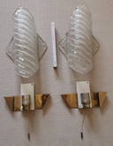 2 lampade da parete Hillebrand in vetro di Murano effetto ghiaccio, stile metà secolo, anni '60/'70