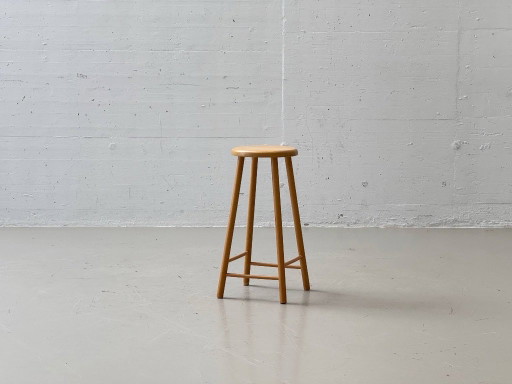 Vintage Massief Houten Barkruk – Eenvoudige Mid-Century Vorm