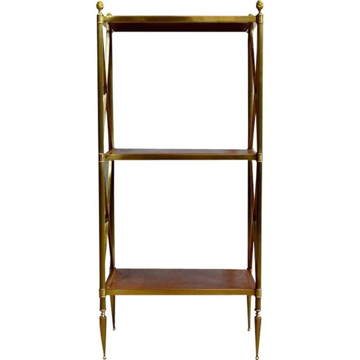Vintage-Regal mit 3 Tabletts aus Messing und Holz für Maison Jansen, 1970