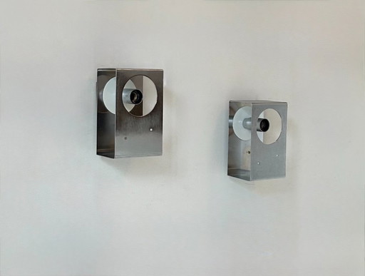 Coppia di applique vintage, metallo spazzolato, Francia, 1970