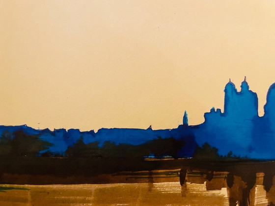 Image 1 of Acuarela bicolor firmada "Crepúsculo sobre Venecia"