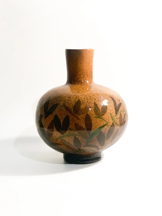 Handbemalte orangefarbene Keramikvase aus den 1950er Jahren aus Mittelitalien – Vasen (photo 2 of 8)