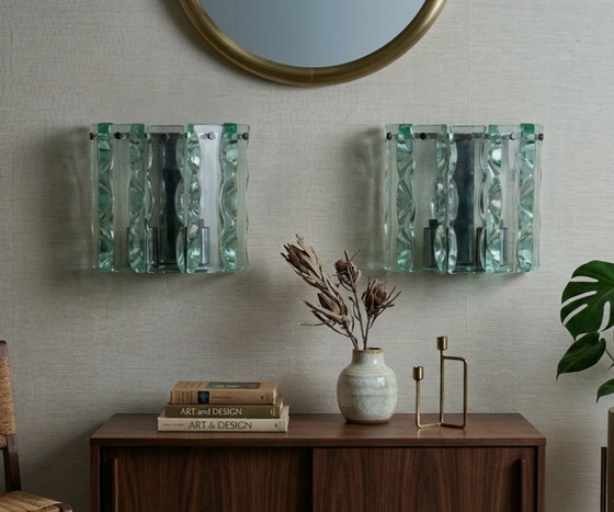 Image 1 of Een paar zeldzame vintage Zero Quattro Art wandlampen (Italië, jaren 70) in Fontana Arte-stijl