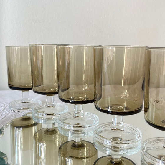 Image 1 of 6 Verres Fumés Marron Anciens Seventies Luminarc Modèle Suède Verre à Vin ou à Eau