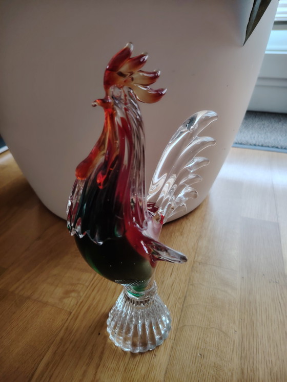 Image 1 of Vintage Murano glazen beeldje van een haan, handgemaakt