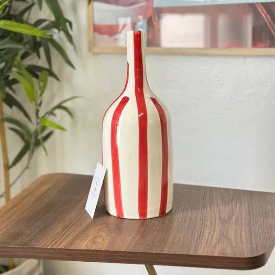 Striped red bottle artisan vase – Bohemian (photo 3 of 3)