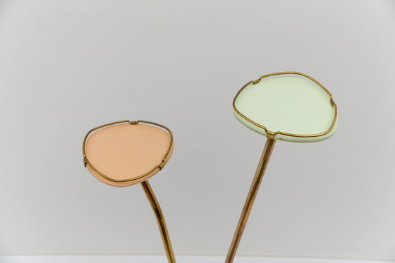 Image 1 of Portafiori in ottone e vetro color pastello, stile Mid-Century Modern, anni '50