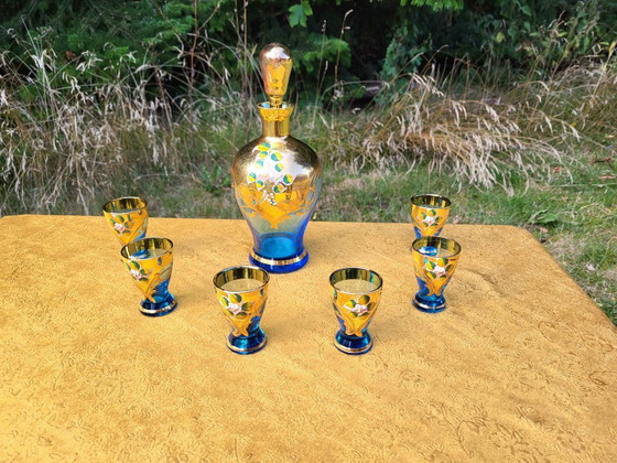 Vintage Murano Handmade Decanter Set - 24K Gold - Light blue 6 piece liquor set, Glass & Decanter, Glass (photo 3 of 8)
