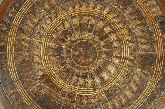 Image 1 of Vintage round wooden coffee table with ceramic tiles by Danish Ebbe Sørensen, 1970s