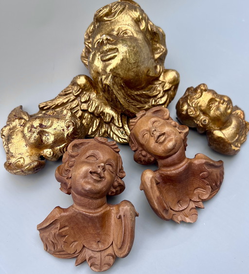 Set of 5 Baroque Angel Putti – hand-carved & gilded – wall decoration