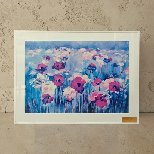 Ingelijst opdruk veldbloemen klaprozen 61x81cm