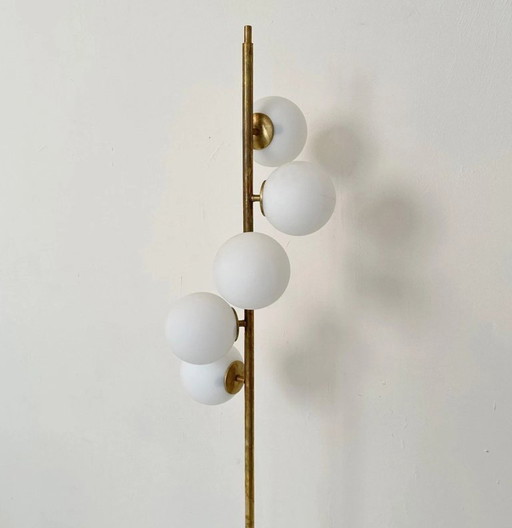 Vintage Brass and Opaline Glass Floor Lamp