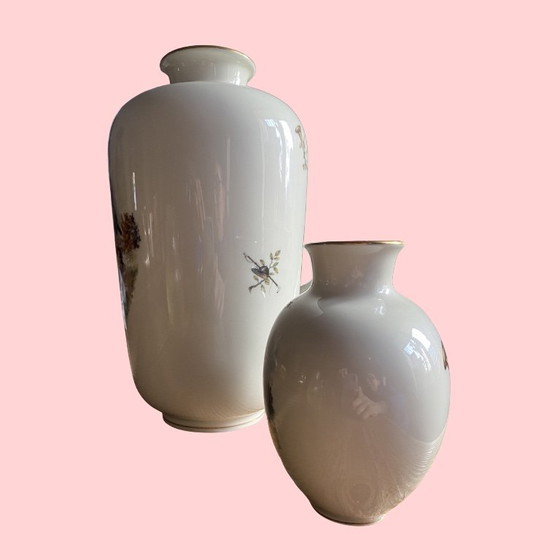 Image 1 of Mid-Century Heinrich Germany "Parforce" Fox Hunting Vase Set - 3 Pieces