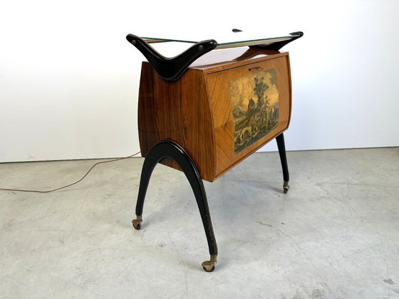 Mobile bar italiano Mid-Century, anni '60, Carrelli bar, Legno, Vetro, Marrone, Mid Century Modern (foto 5 di 15)