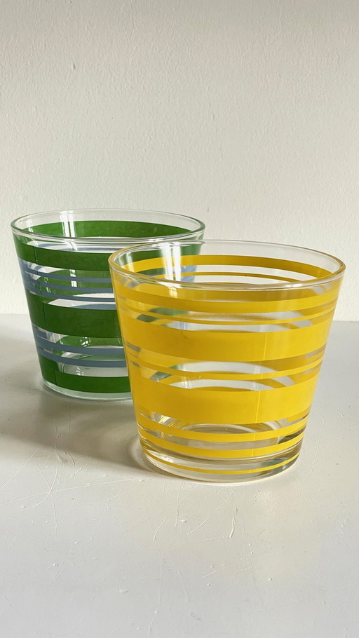 Paar vintage gezeefdrukte glazen plantenbakken