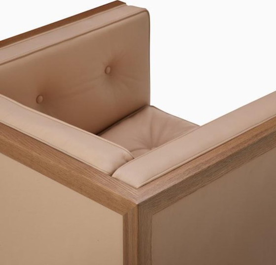 Image 1 of Sillón moderno Cubbes de cuero beige – Sillón escandinavo de madera maciza